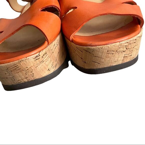 PARLANTI Italy Orange Tan Leather Platform Wedge Cork Sandals 8.5 - Picture 9 of 11